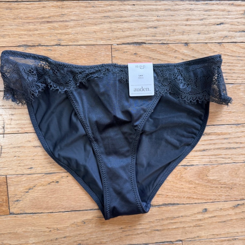 Auden Women Black Lace Bikini Panty Underwear Keyhole Back XS 0-2 New